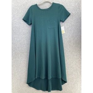 Lularoe Women's Swing Dress Solid Green Size XXS Swing Short Sleeve Midi Comfort